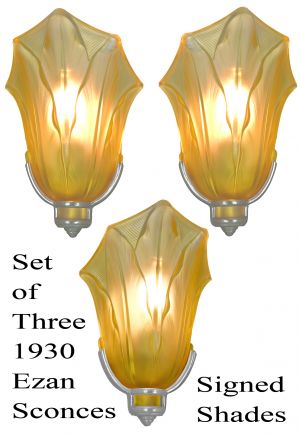 LARGE and Lovely Set of THREE French EZAN (Jean Gauthier) 1930-5 Sconces (ANT-1327)